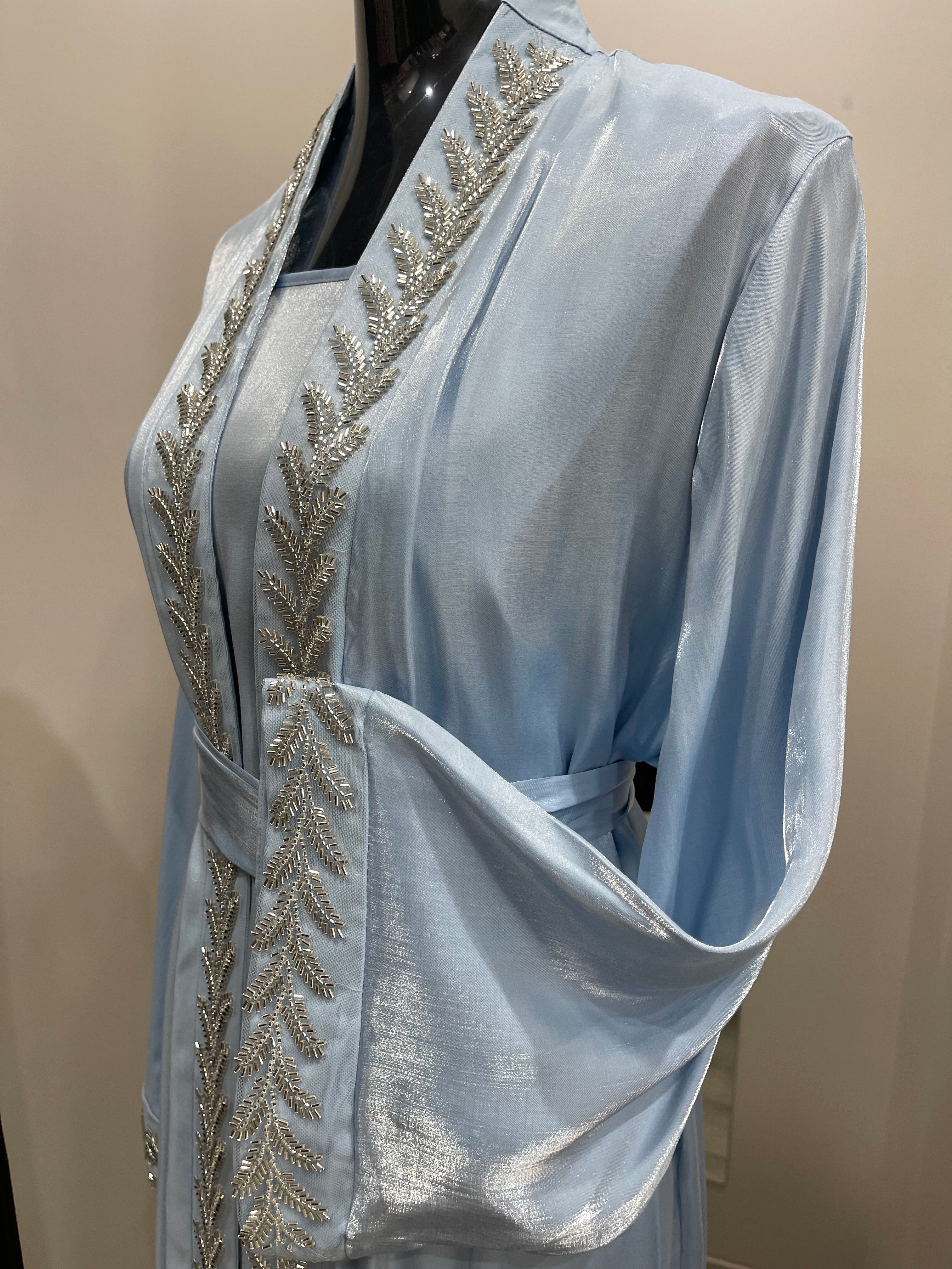 ENSEMBLE 2 PIECES ABAYA ET GILET BLEU