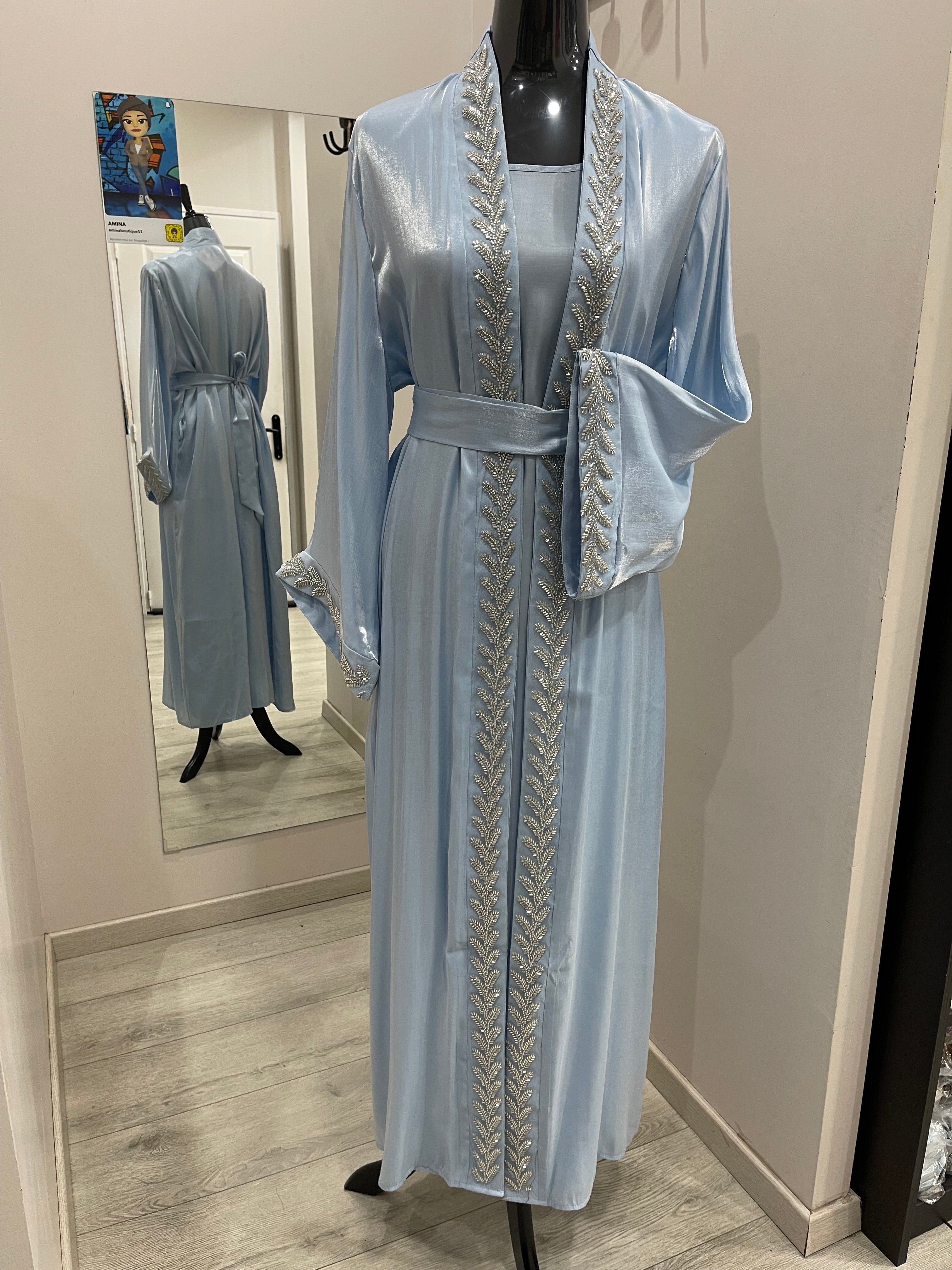 ENSEMBLE 2 PIECES ABAYA ET GILET BLEU