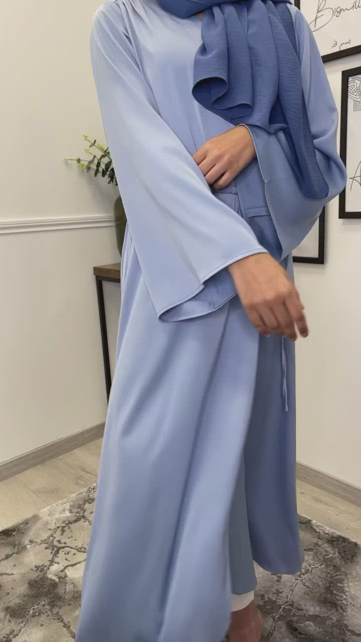 ROBE SATIN KIMONO BLEU