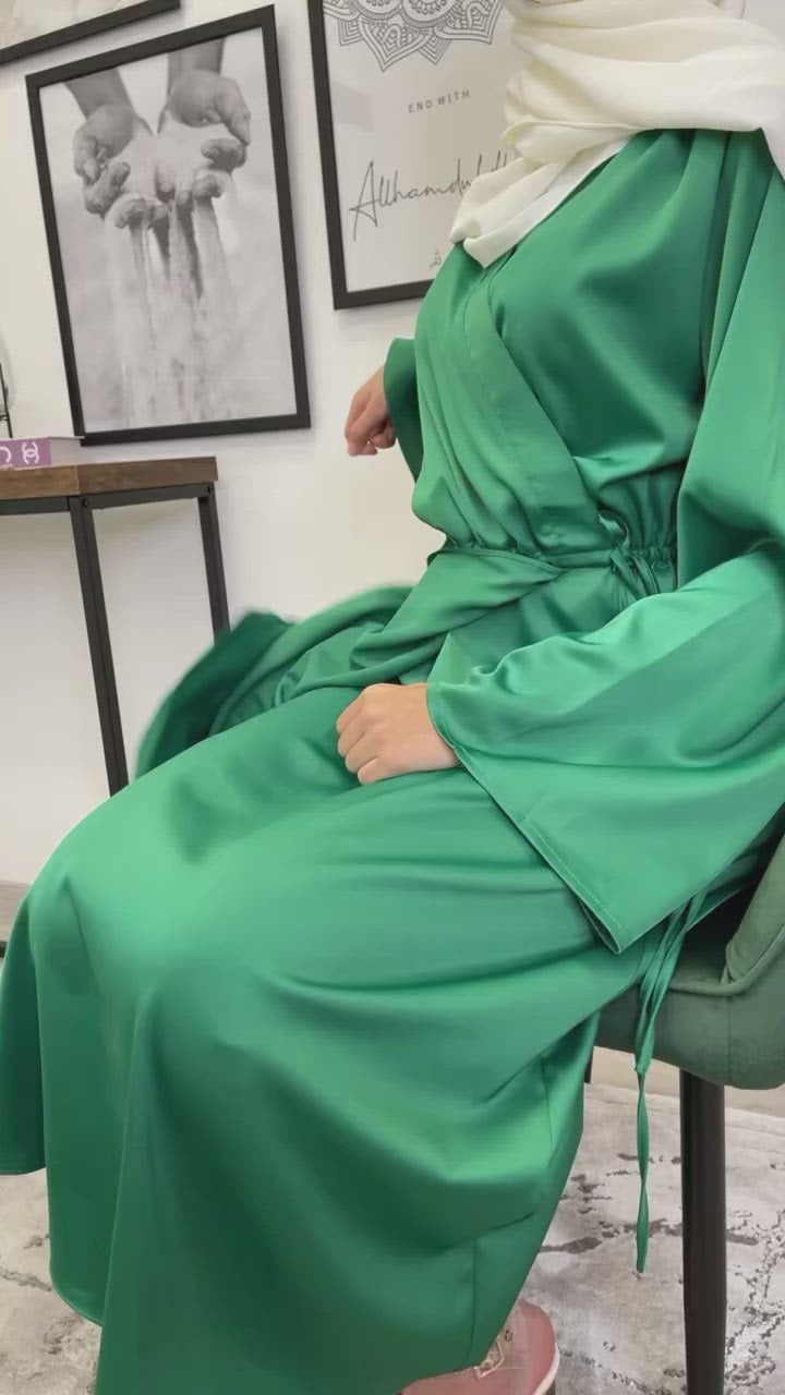 ROBE SATIN KIMONO VERT