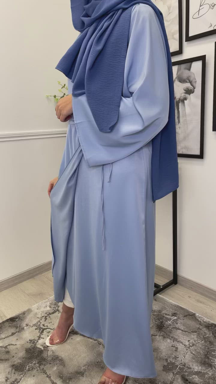 ROBE SATIN KIMONO BLEU