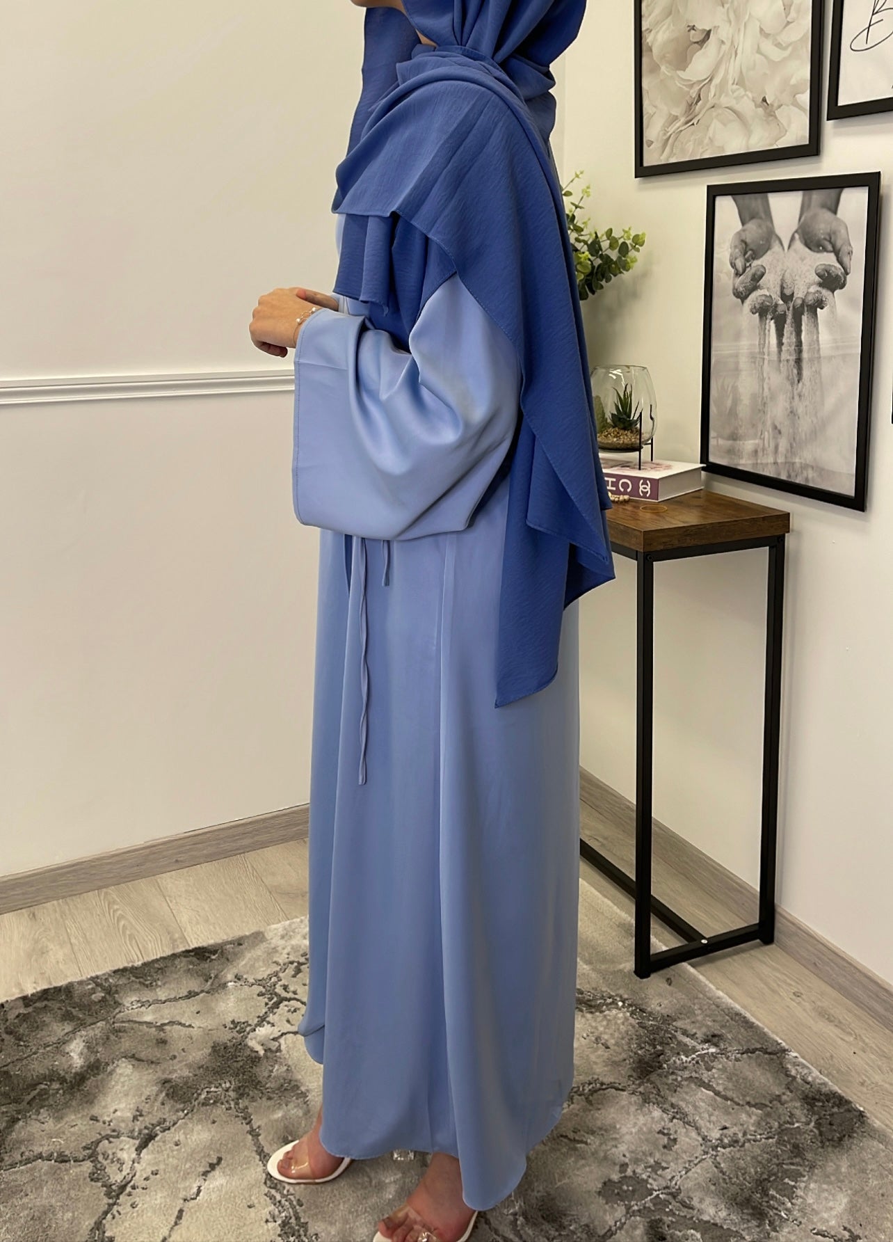 ROBE SATIN KIMONO BLEU