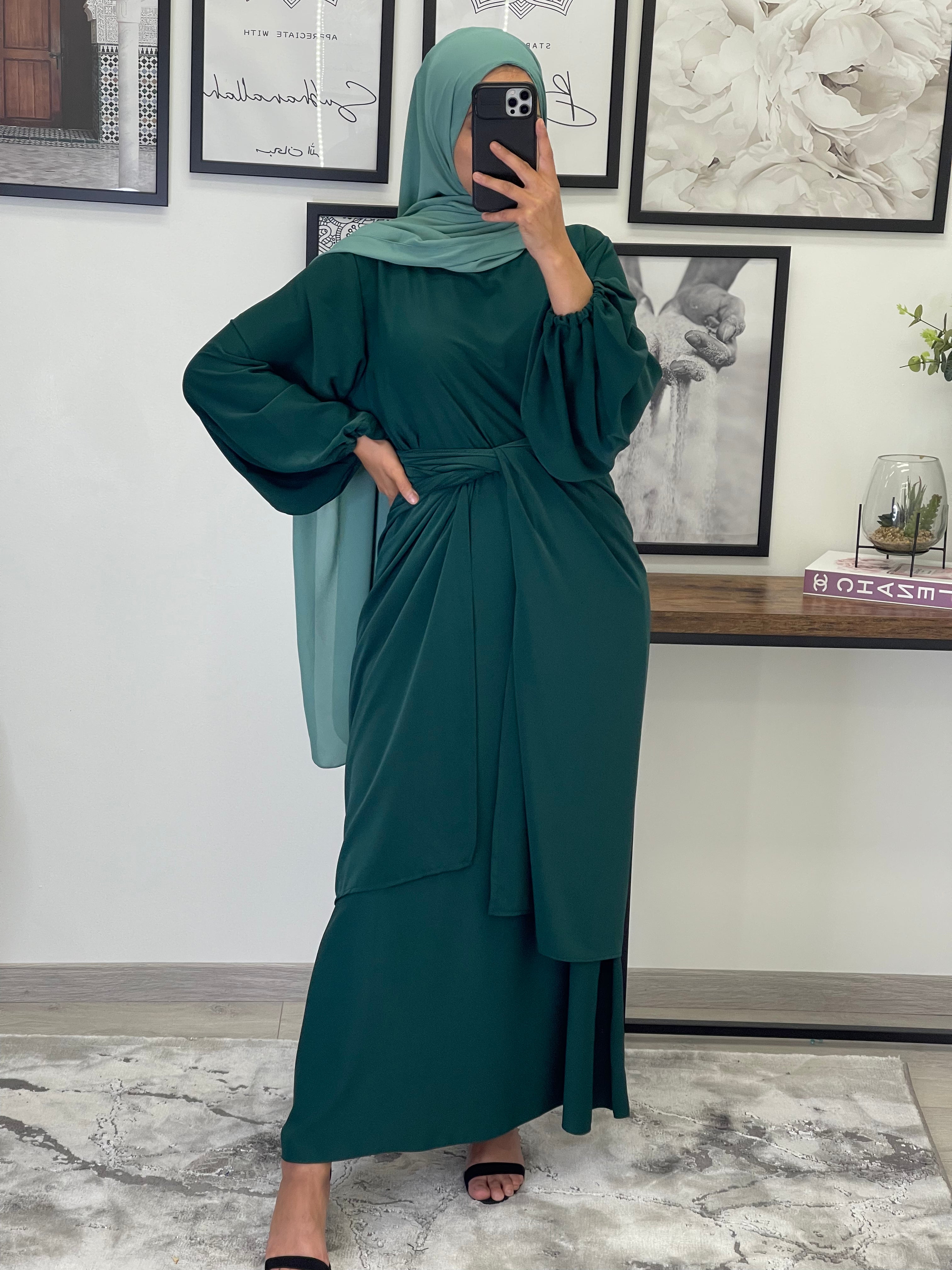 ROBE ABAYA JAWHARA VERT SAPIN LE DRESSING D AMINA