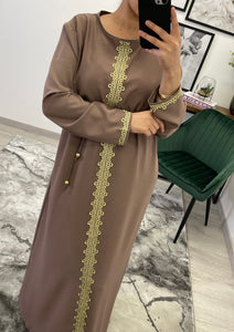 ABAYA ROBE DENTELLE TAUPE