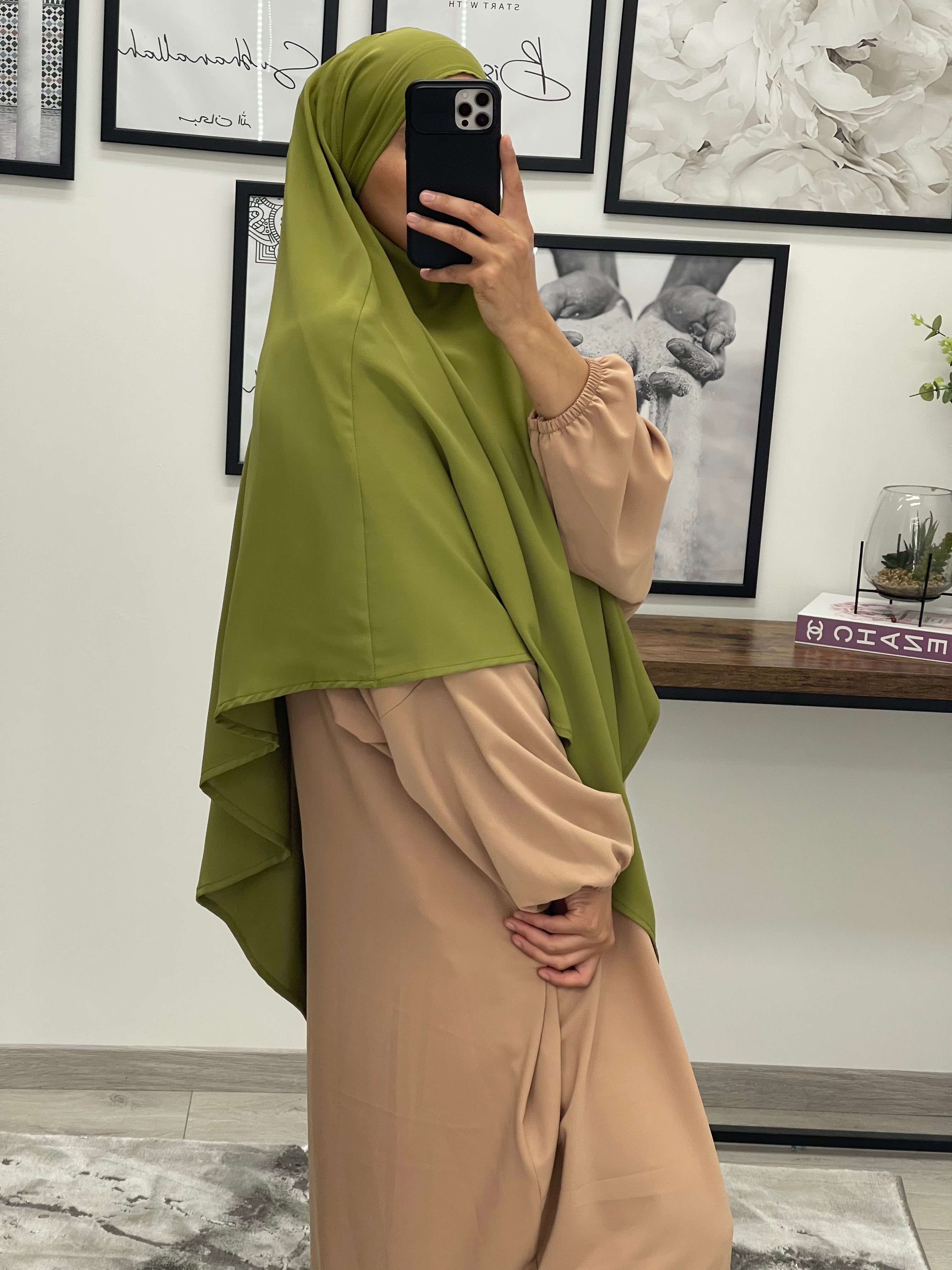 KHIMAR SOIE DE MEDINE VERT OLIVE