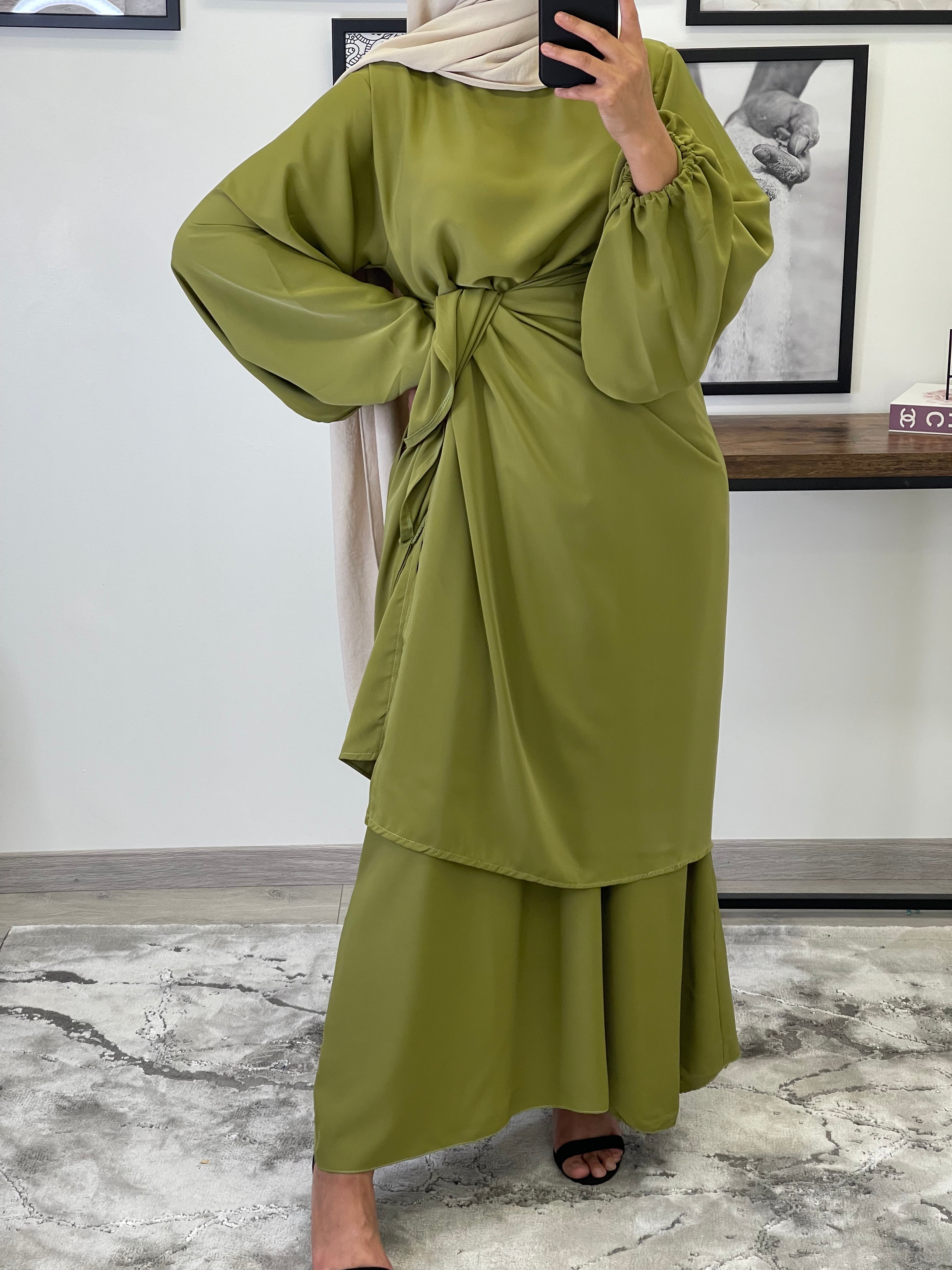 ROBE ABAYA JAWHARA VERT OLIVE