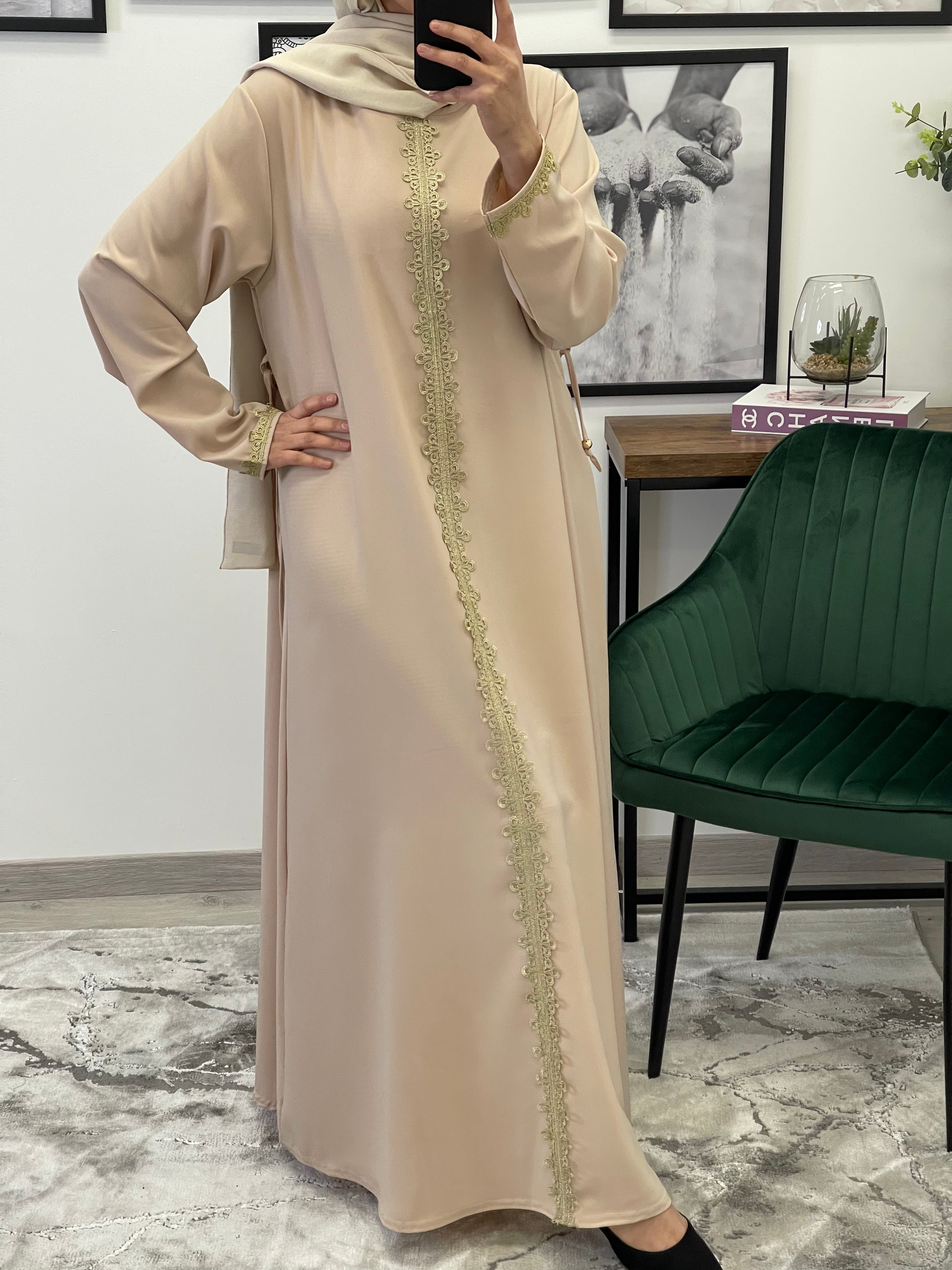 ABAYA ROBE DENTELLE NUDE