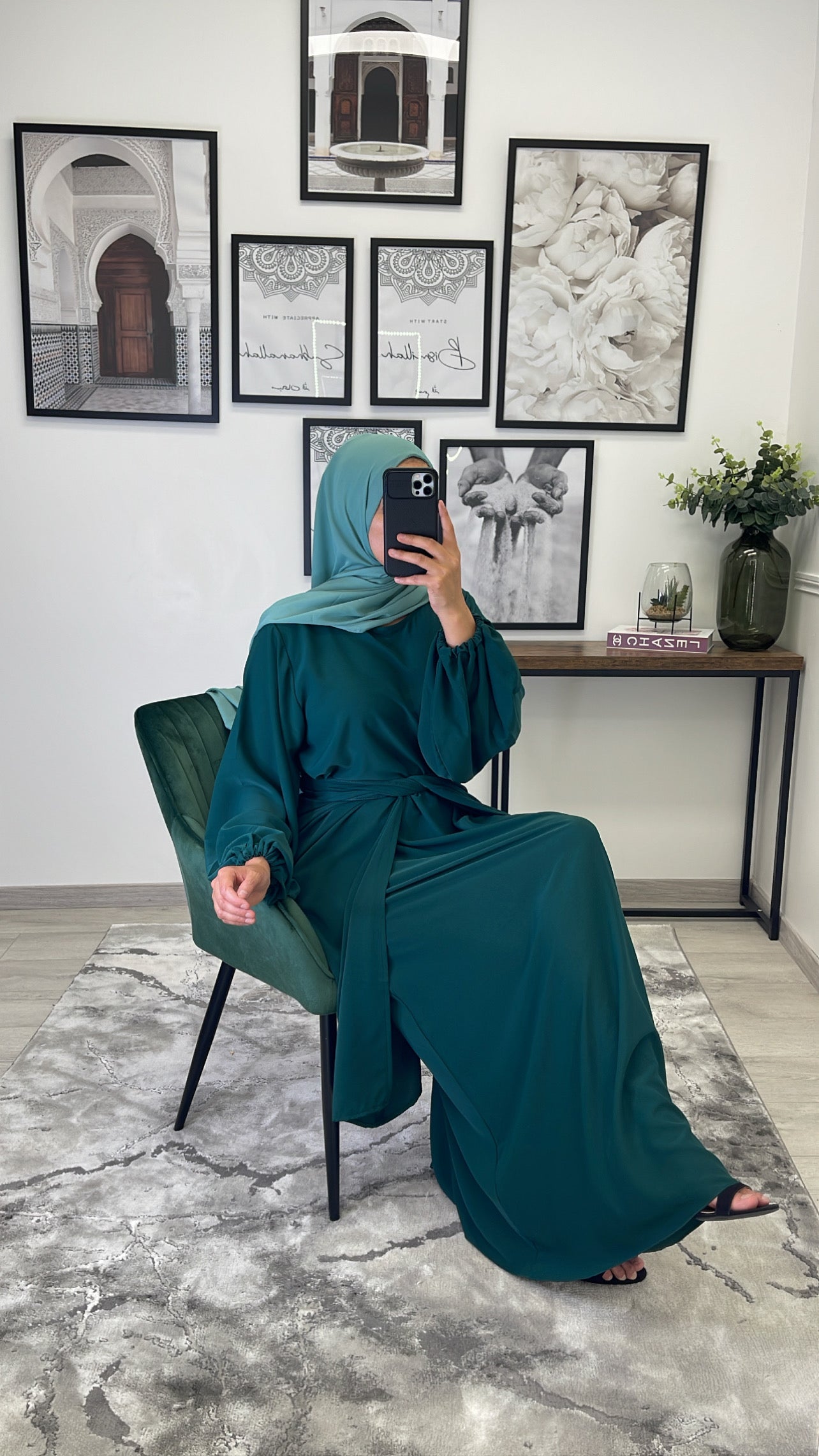 ROBE ABAYA JAWHARA VERT SAPIN