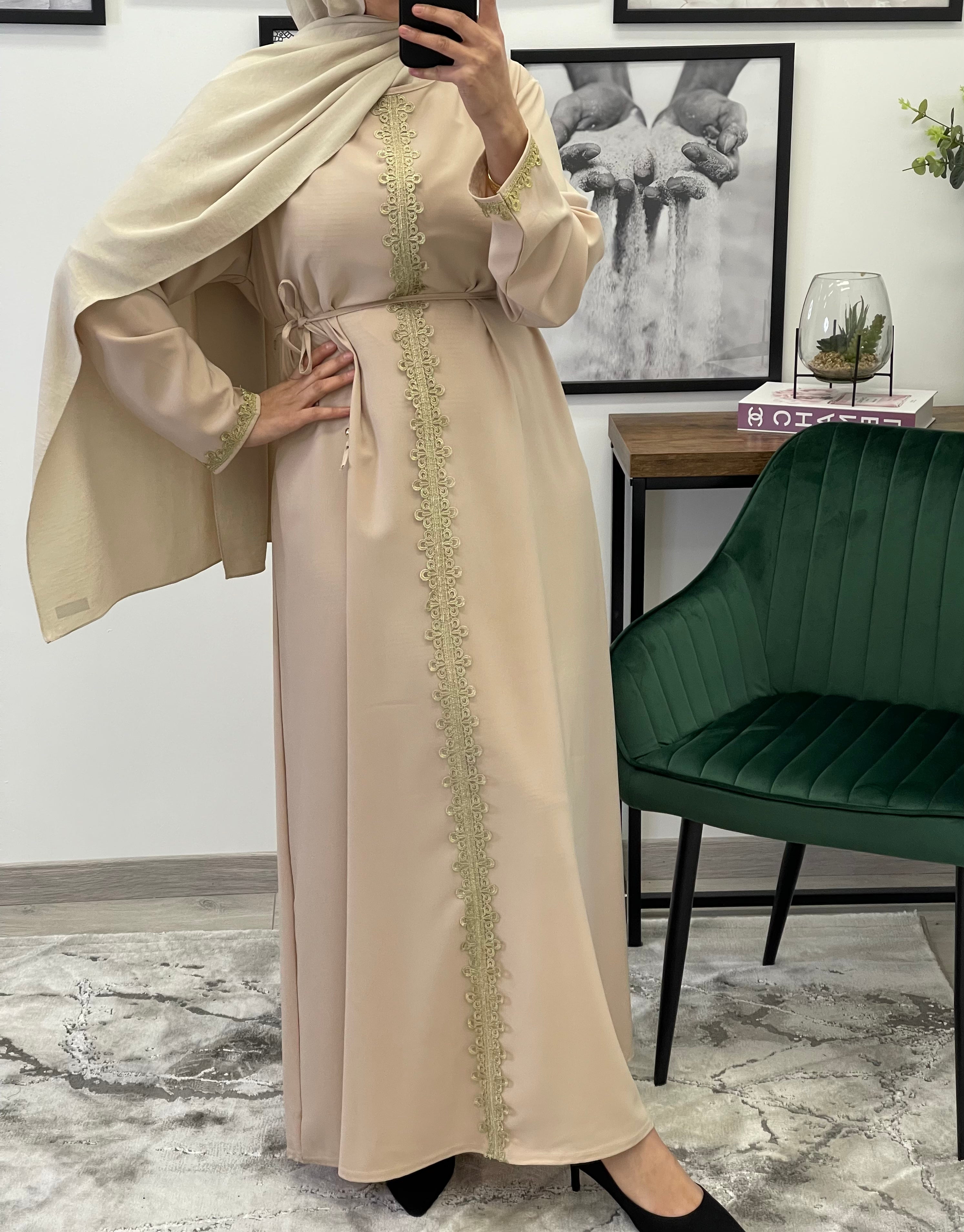 ABAYA ROBE DENTELLE NUDE