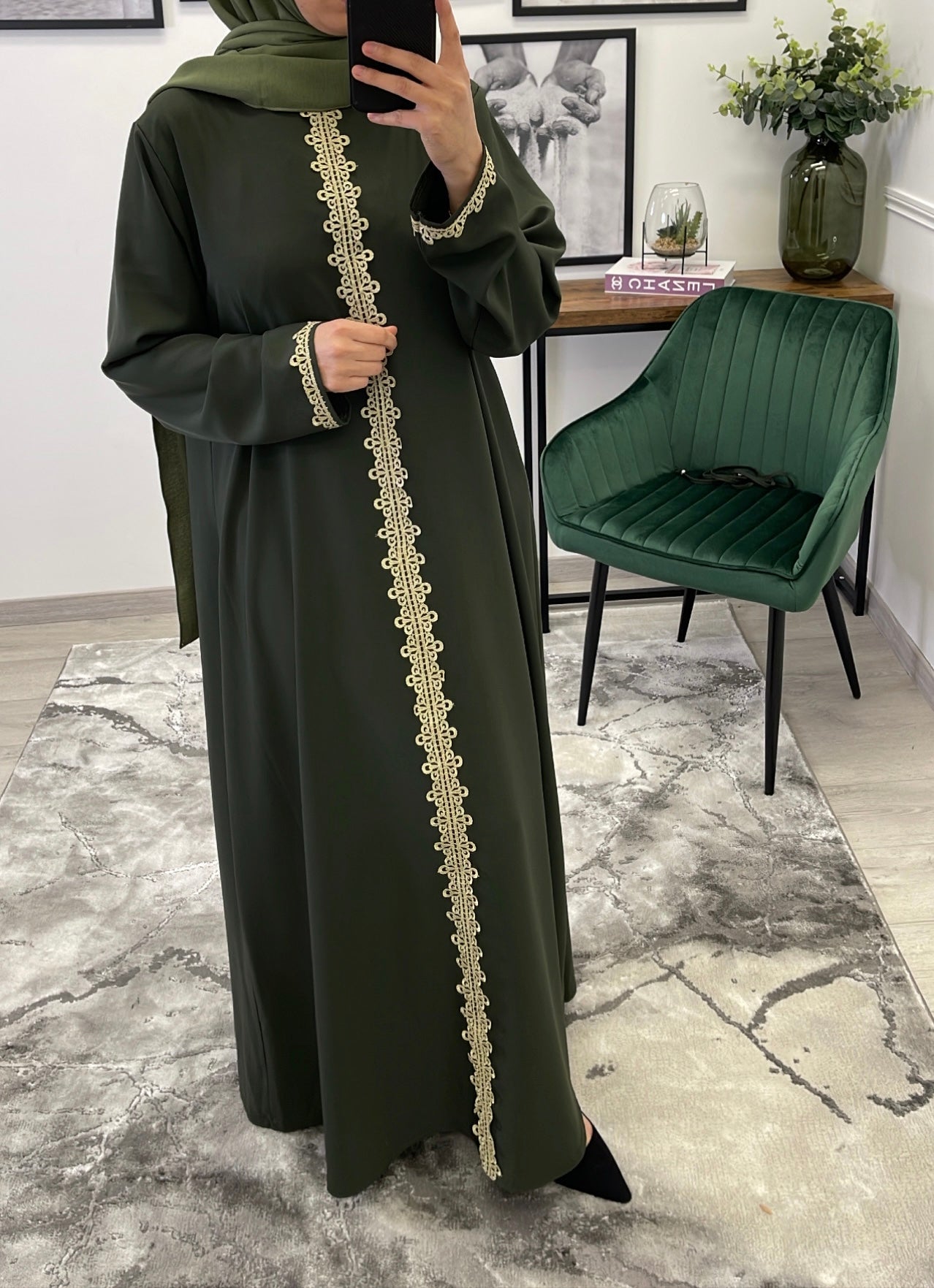 ABAYA ROBE DENTELLE VERT