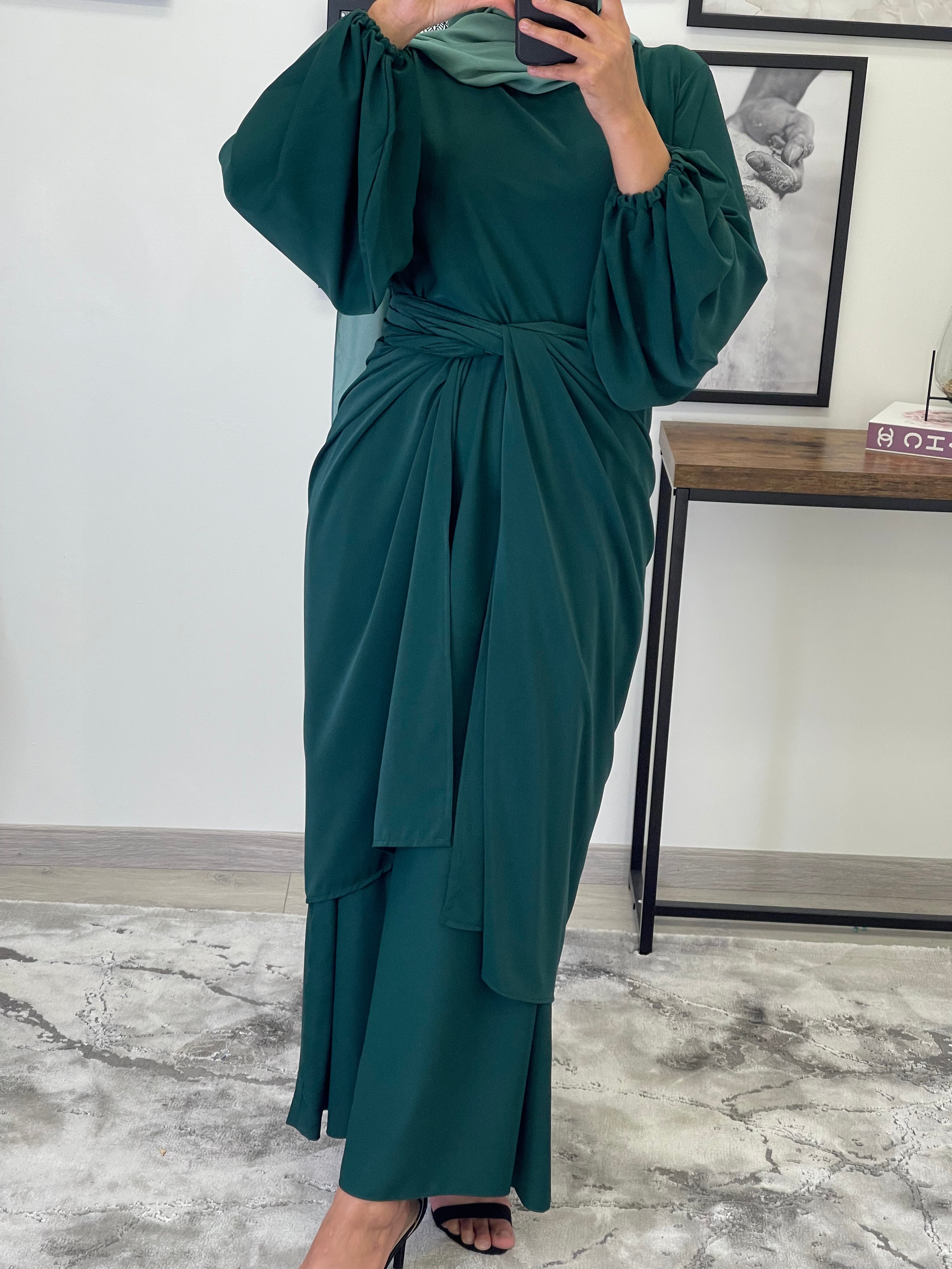 ROBE ABAYA JAWHARA VERT SAPIN