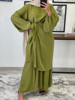 Charger l&#39;image dans la galerie, ROBE ABAYA JAWHARA VERT OLIVE
