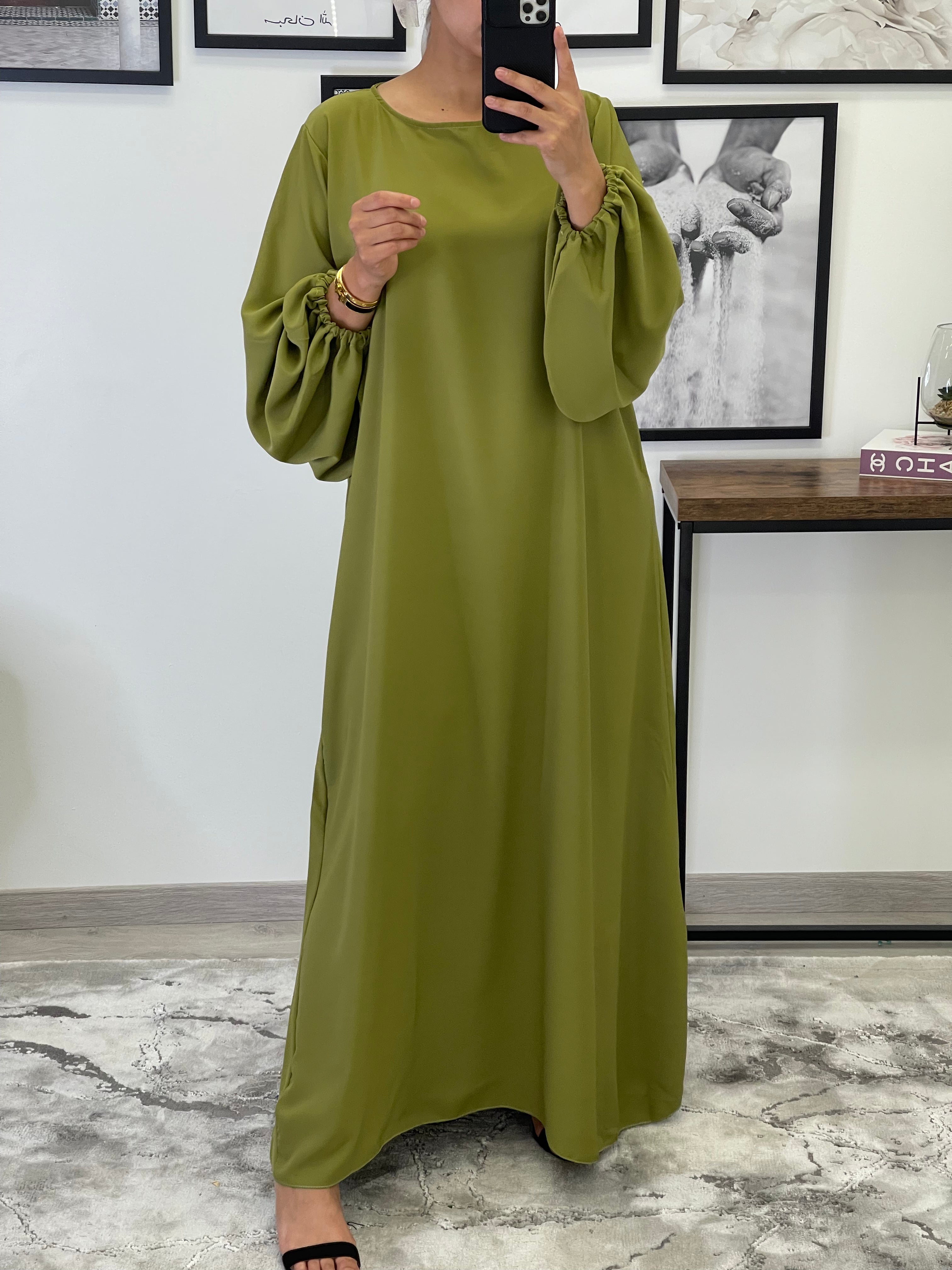 ROBE ABAYA JAWHARA VERT OLIVE