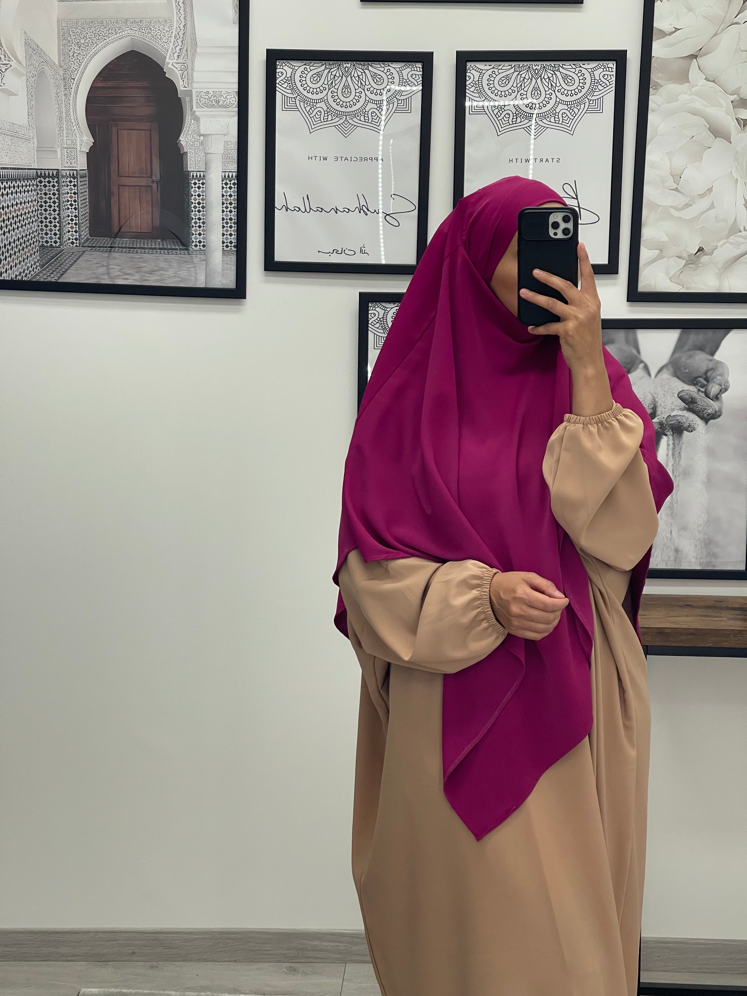 KHIMAR SOIE DE MEDINE FUSHIA