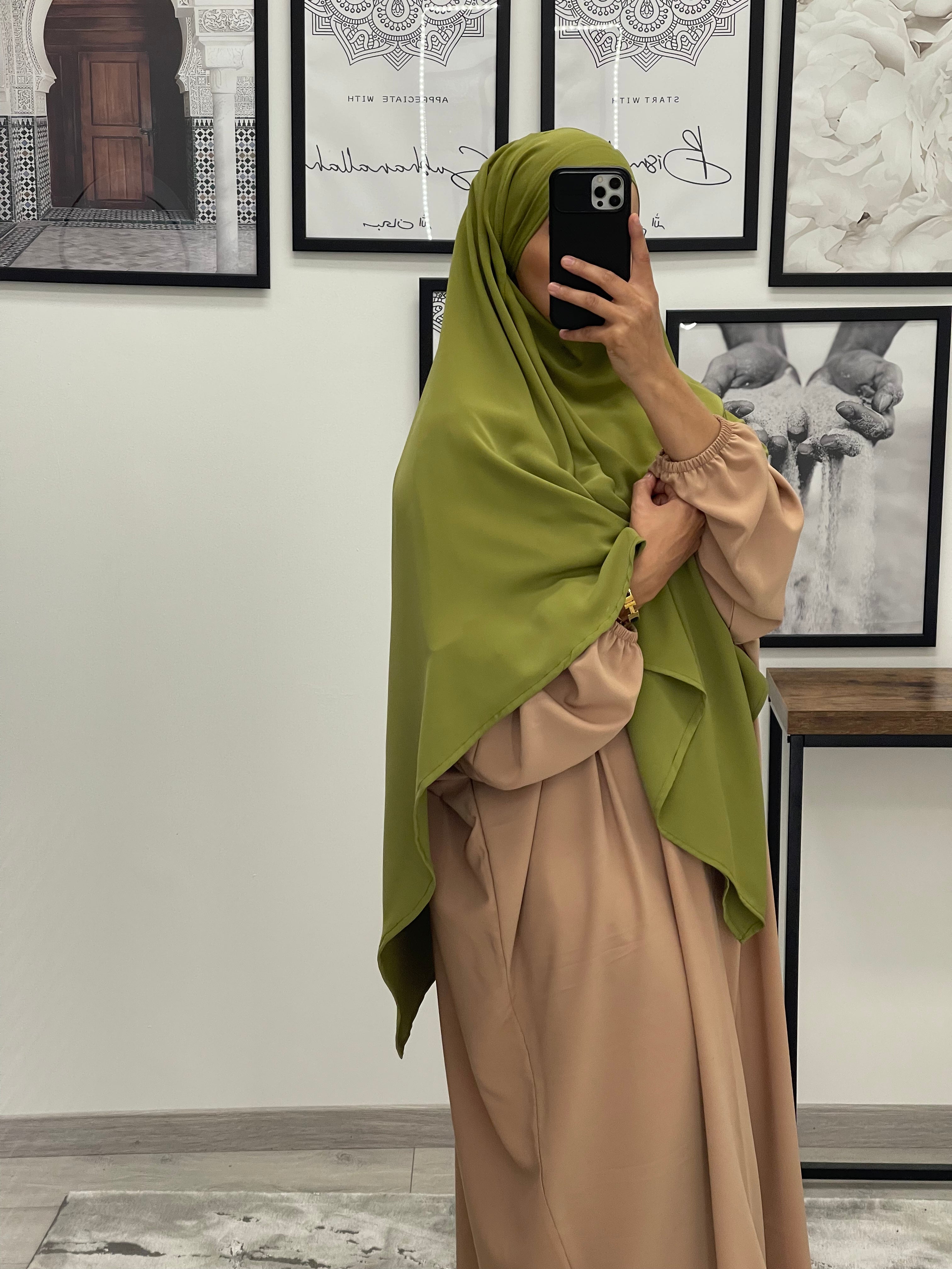 KHIMAR SOIE DE MEDINE VERT OLIVE