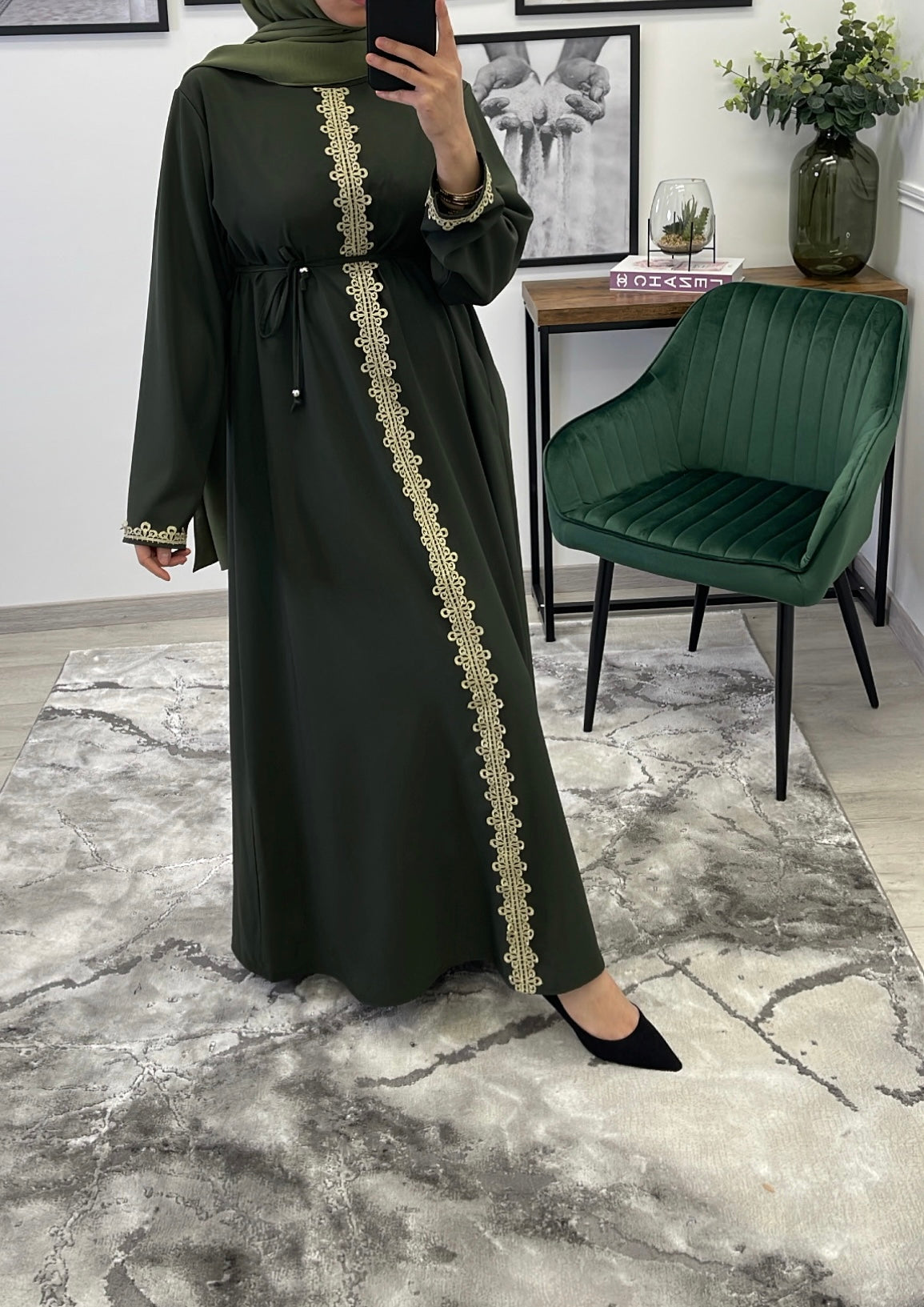 ABAYA ROBE DENTELLE VERT