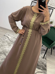 ABAYA ROBE DENTELLE TAUPE